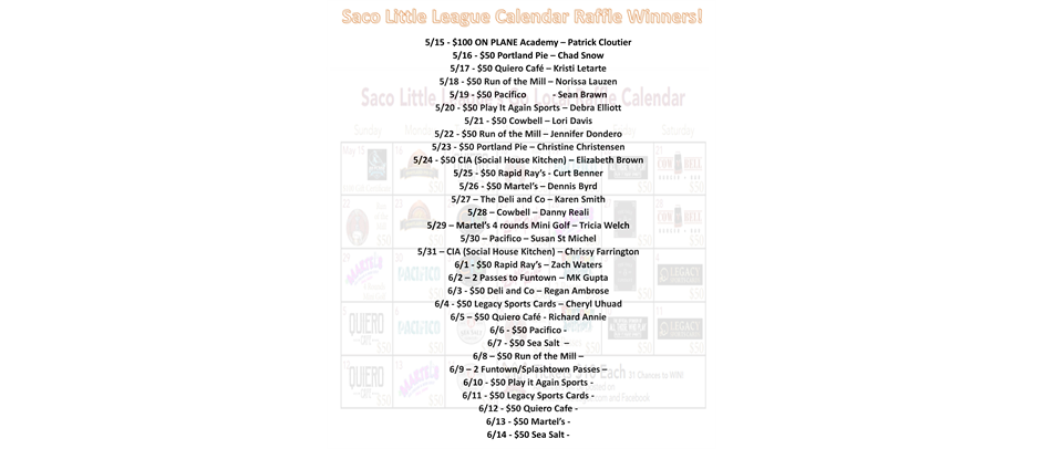 2023 Calendar Raffle Winners!